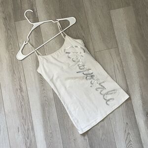 Aeropostale Y2K Tank Top sequin cursive cami womens White medium vintage kidcore